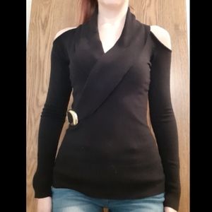Cache Cold Shoulder Sweater with Buckle